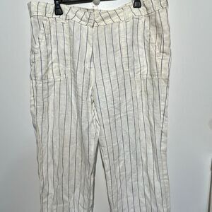 M&S Collection Women's Striped Linen‎ Wide Leg Trouser Pants Navy White Size 14